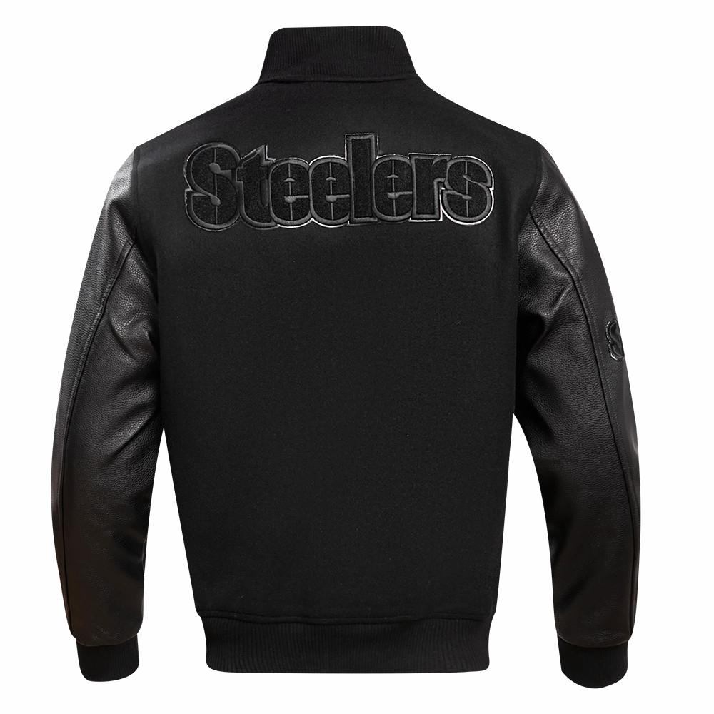 NFL PITTSBURGH STEELERS TRIPLE BLACK MEN'S MEN'S WOOL VARSITY JACKET (TRIPLE BLACK)