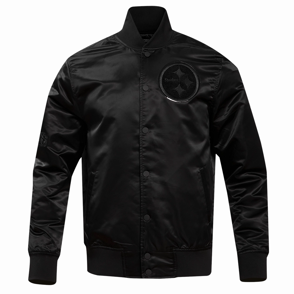 NFL PITTSBURGH STEELERS TRIPLE BLACK MEN'S SATIN JACKET (TRIPLE BLACK)