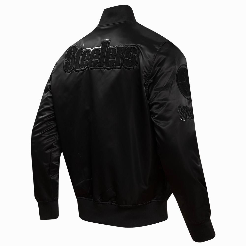 NFL PITTSBURGH STEELERS TRIPLE BLACK MEN'S SATIN JACKET (TRIPLE BLACK)