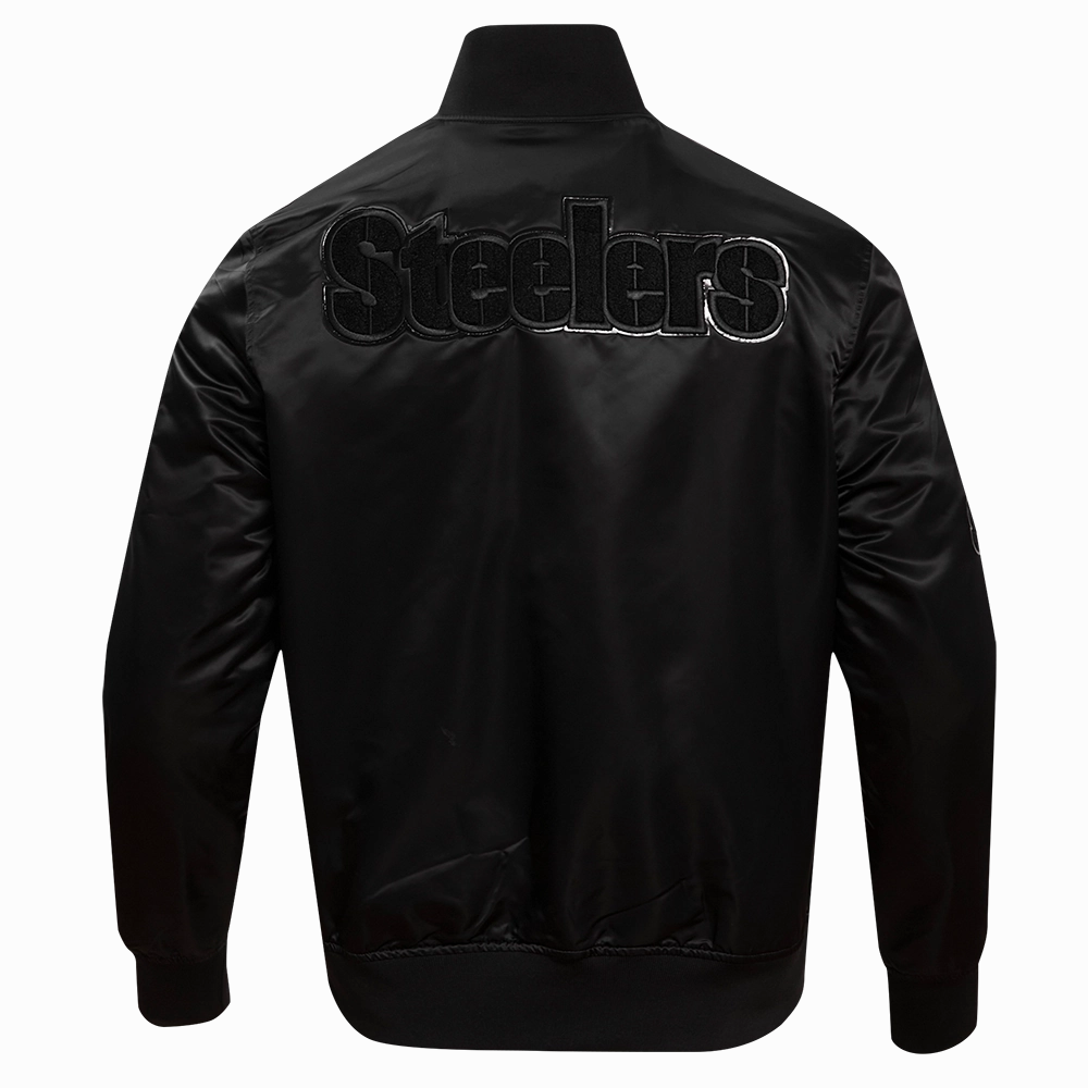NFL PITTSBURGH STEELERS TRIPLE BLACK MEN'S SATIN JACKET (TRIPLE BLACK)