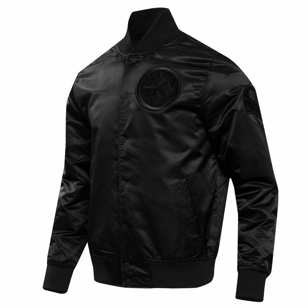 NFL PITTSBURGH STEELERS TRIPLE BLACK MEN'S SATIN JACKET (TRIPLE BLACK)