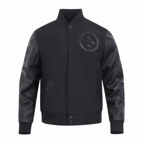 NFL PITTSBURGH STEELERS TRIPLE BLACK MEN'S WOOL VARSITY JACKET (TRIPLE BLACK MEN'S)