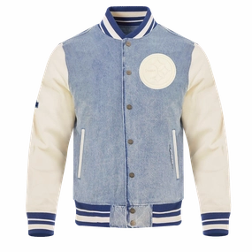 NFL PITTSBURGH STEELERS VARSITY BLUES MEN'S DENIM VARSITY JACKET (DENIM/LINEN)
