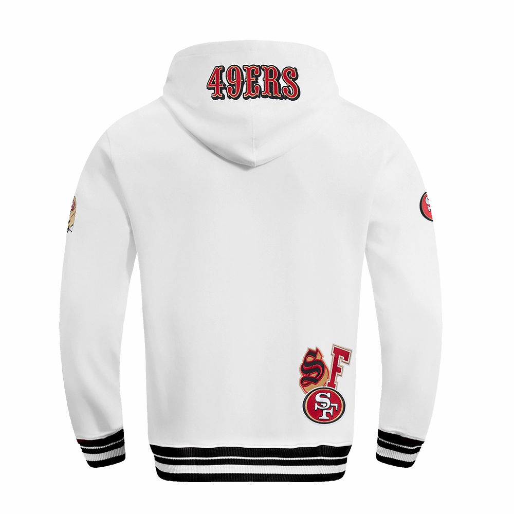 NFL SAN FRANCISCO 49ERS CITY RANSOM MEN'S RIB FLEECE PULLOVER HOODIE (WHITE/BLACK)
