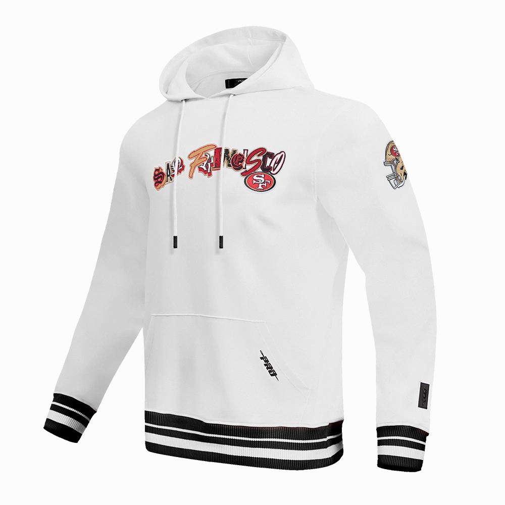 NFL SAN FRANCISCO 49ERS CITY RANSOM MEN'S RIB FLEECE PULLOVER HOODIE (WHITE/BLACK)