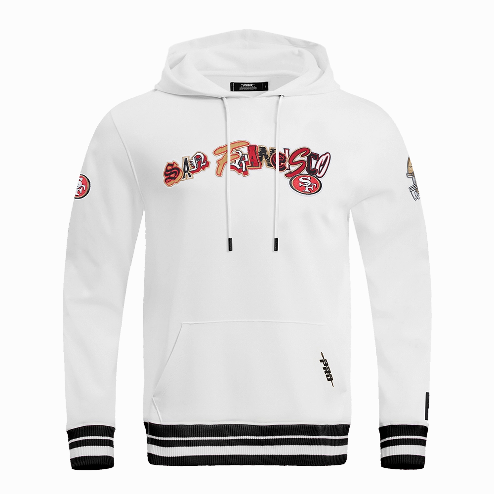 NFL SAN FRANCISCO 49ERS CITY RANSOM MEN'S RIB FLEECE PULLOVER HOODIE (WHITE/BLACK)