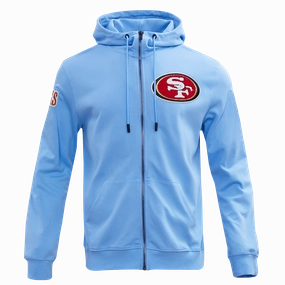 NFL SAN FRANCISCO 49ERS CLASSIC CHENILLE DOUBLE KNIT  FULL ZIP HOODIE (UNIVERSITY BLUE)