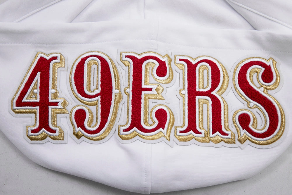 NFL SAN FRANCISCO 49ERS CLASSIC CHENILLE DOUBLE KNIT PULLOVER HOODIE (WHITE)