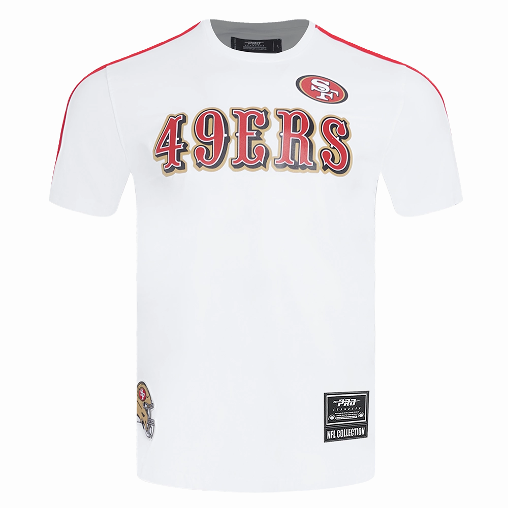 NFL SAN FRANCISCO 49ERS CLASSIC MESH MEN'S SINGLE JERSEY STRIPED TEE (WHITE/RED)