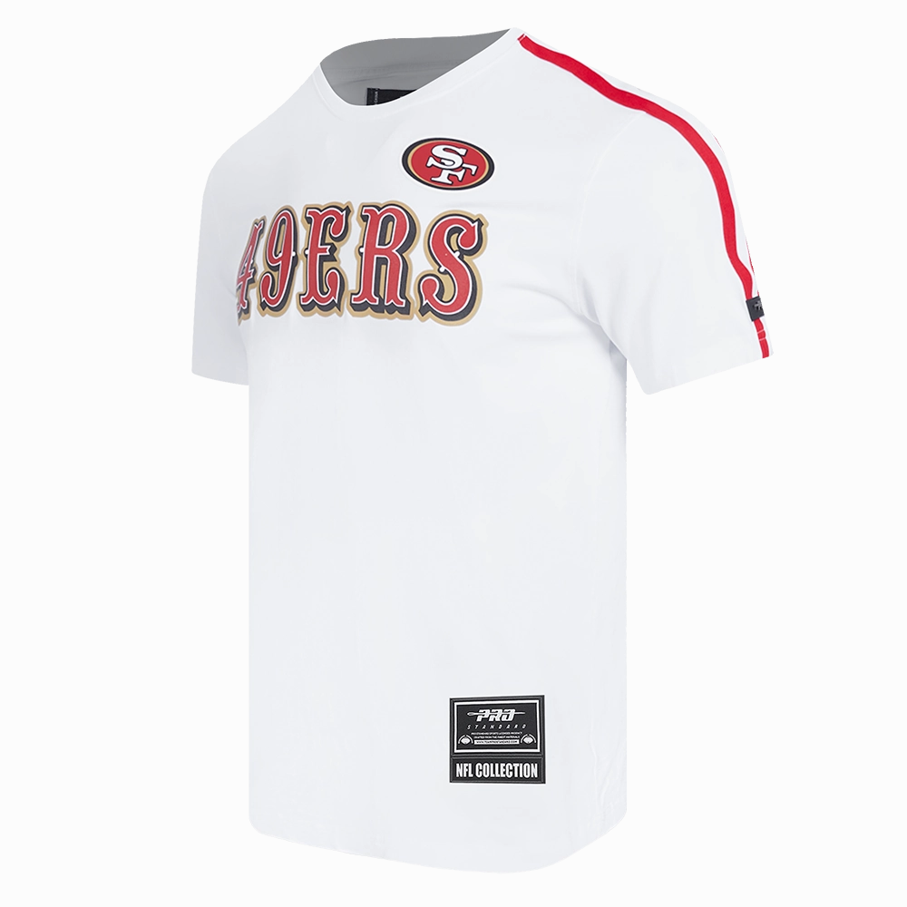 NFL SAN FRANCISCO 49ERS CLASSIC MESH MEN'S SINGLE JERSEY STRIPED TEE (WHITE/RED)