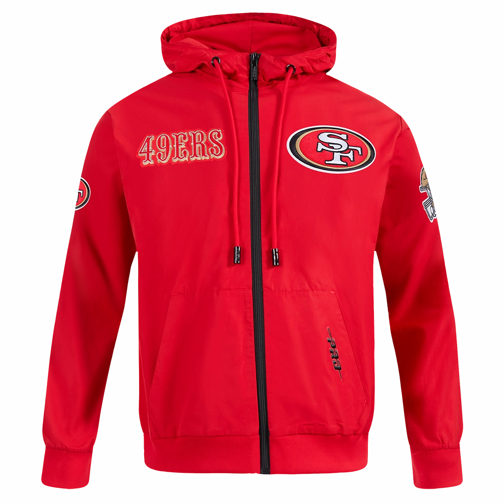 NFL SAN FRANCISCO 49ERS CLASSIC WIND SUIT MEN'S WOVEN FULL ZIP PULLOVER HOODIE (RED)