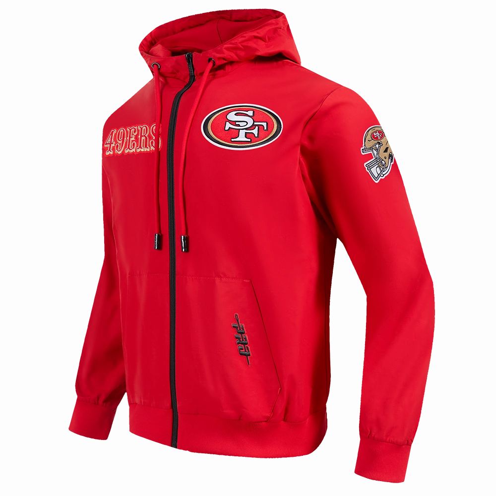 NFL SAN FRANCISCO 49ERS CLASSIC WIND SUIT MEN'S WOVEN FULL ZIP PULLOVER HOODIE (RED)