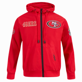 NFL SAN FRANCISCO 49ERS CLASSIC WIND SUIT MEN'S WOVEN FULL ZIP PULLOVER HOODIE (RED)