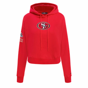 NFL SAN FRANCISCO 49ERS CLASSIC WOMEN'S CROPPED PULLOVER HOODIE (RED)