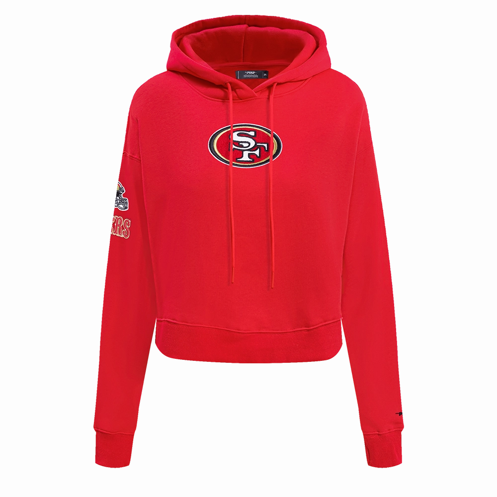 NFL SAN FRANCISCO 49ERS CLASSIC WOMEN'S CROPPED PULLOVER HOODIE (RED)