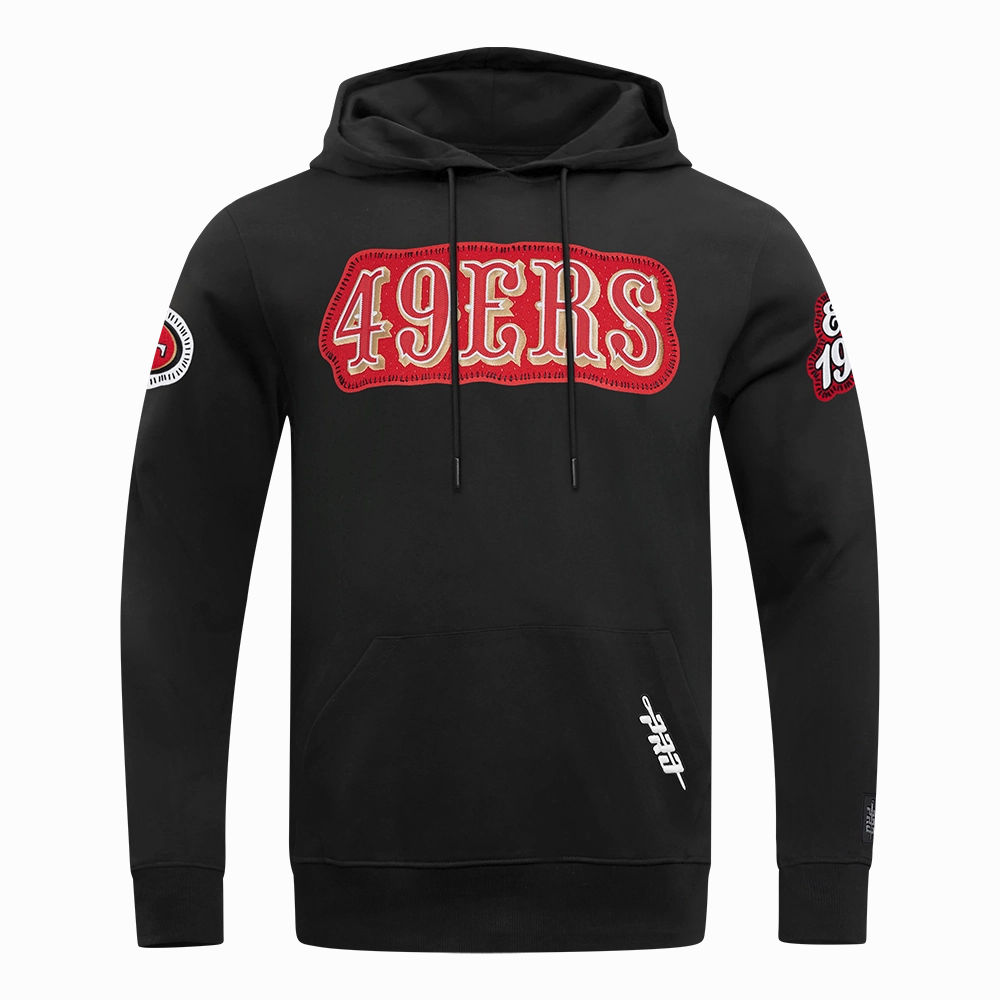 NFL SAN FRANCISCO 49ERS DIY PICK STITCH MEN'S DOUBLE KNIT PULLOVER HOODIE (BLACK)