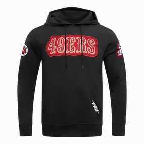 NFL SAN FRANCISCO 49ERS DIY PICK STITCH MEN'S DOUBLE KNIT PULLOVER HOODIE (BLACK)
