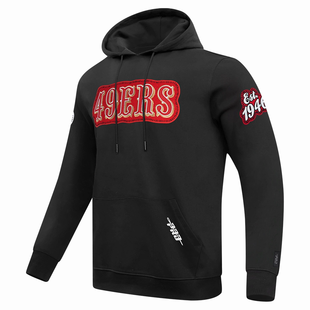 NFL SAN FRANCISCO 49ERS DIY PICK STITCH MEN'S DOUBLE KNIT PULLOVER HOODIE (BLACK)