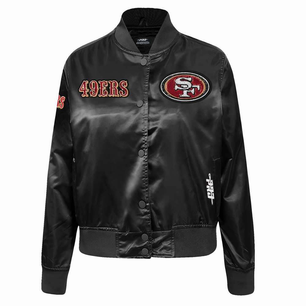 NFL SAN FRANCISCO 49ERS GAME DAY CLASSICS WOMEN'S SATIN JACKET (BLACK)