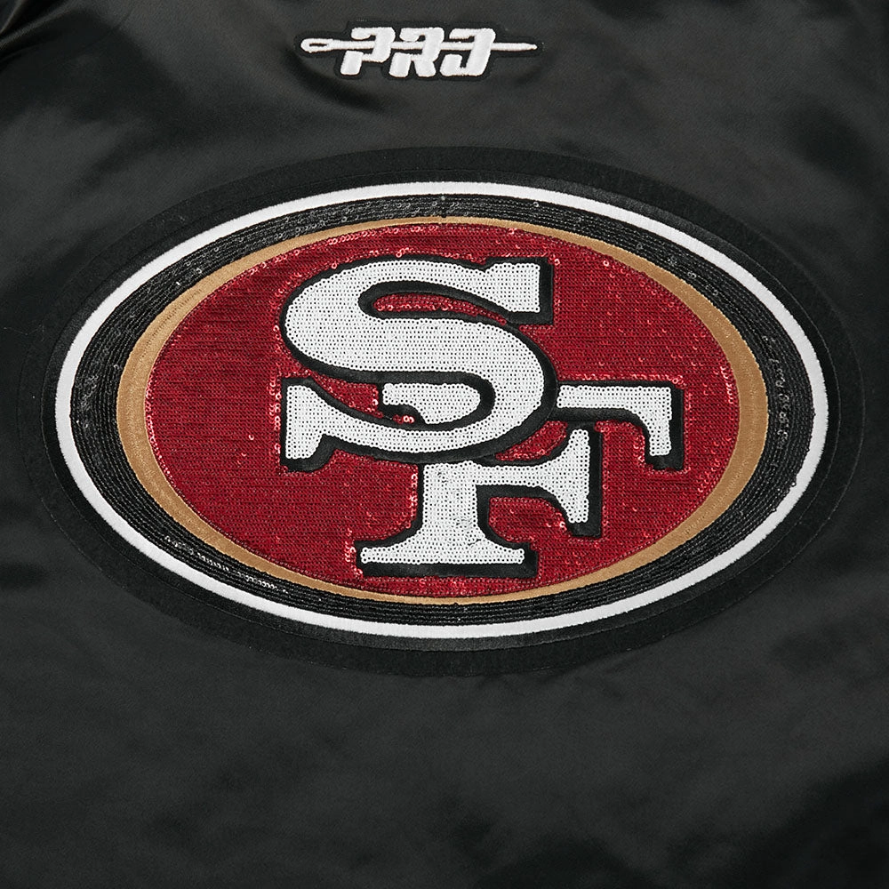 NFL SAN FRANCISCO 49ERS GAME DAY CLASSICS WOMEN'S SATIN JACKET (BLACK)