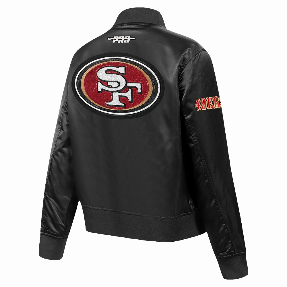 NFL SAN FRANCISCO 49ERS GAME DAY CLASSICS WOMEN'S SATIN JACKET (BLACK)