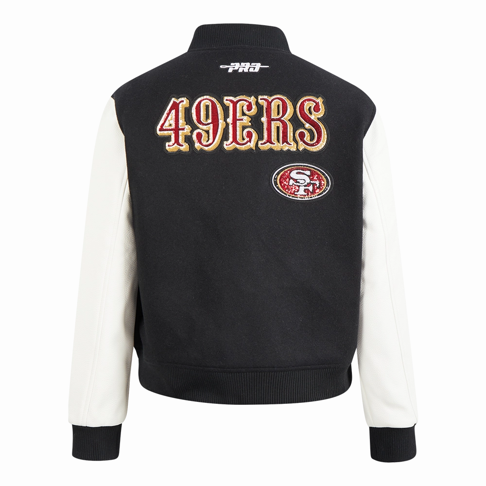 NFL SAN FRANCISCO 49ERS GAME DAY CLASSICS WOMEN'S WOOL VARSITY JACKET (BLACK/WHITE)