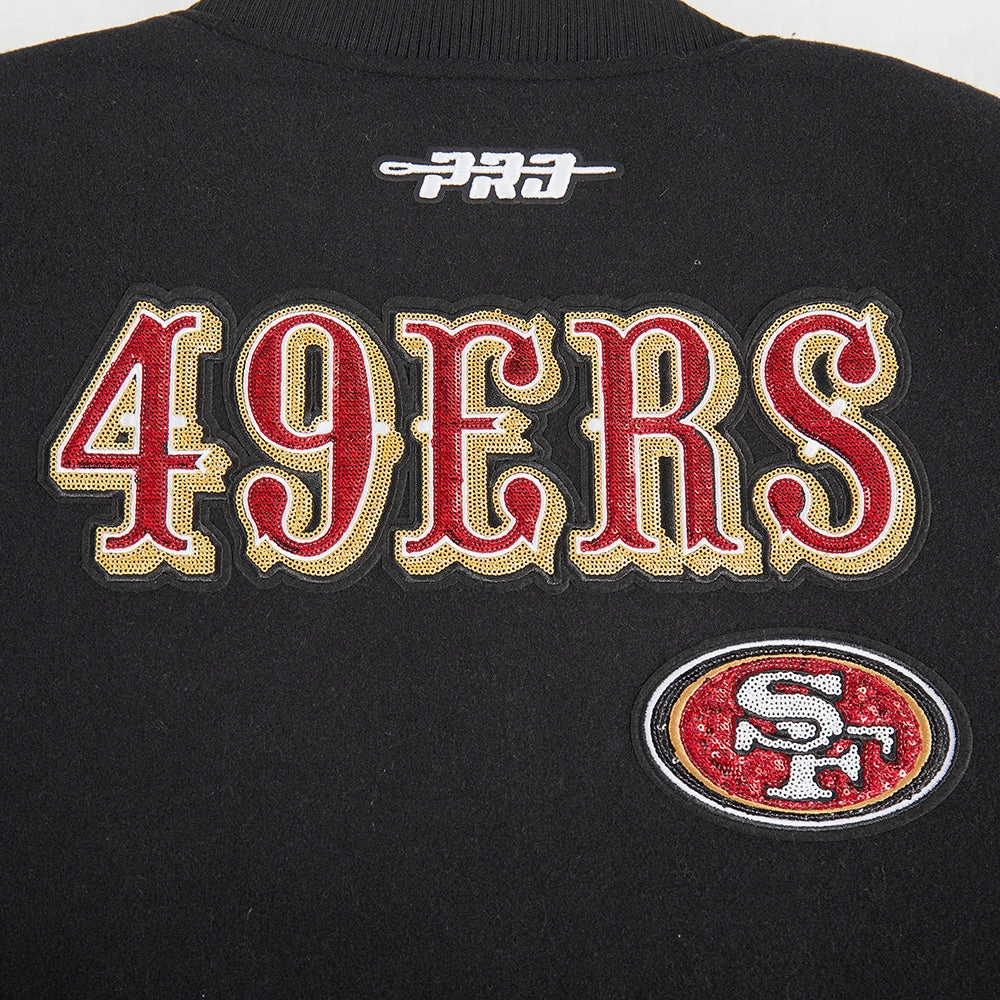 NFL SAN FRANCISCO 49ERS GAME DAY CLASSICS WOMEN'S WOOL VARSITY JACKET (BLACK/WHITE)