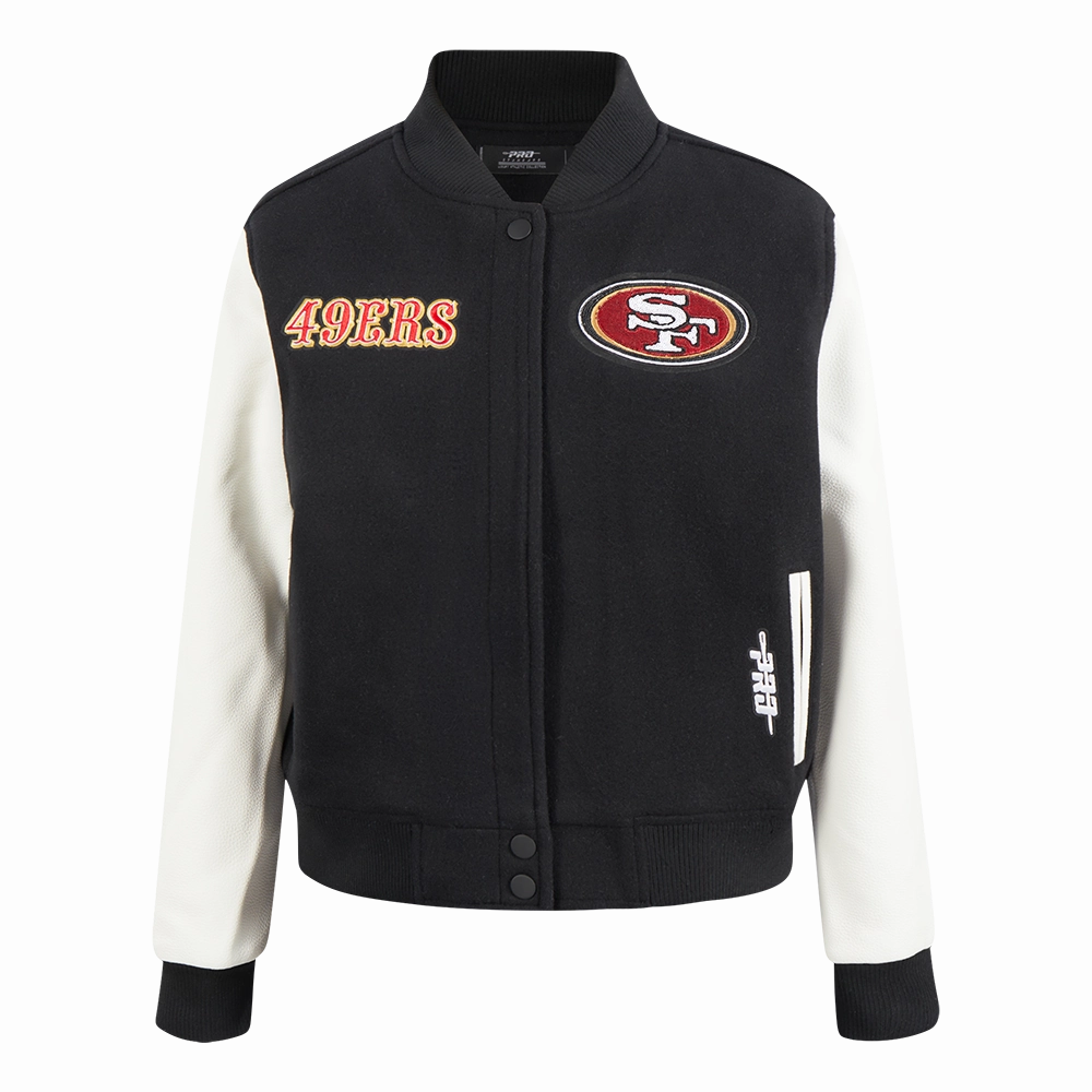 NFL SAN FRANCISCO 49ERS GAME DAY CLASSICS WOMEN'S WOOL VARSITY JACKET (BLACK/WHITE)