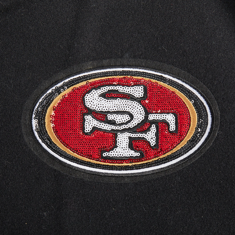 NFL SAN FRANCISCO 49ERS GAME DAY CLASSICS WOMEN'S WOOL VARSITY JACKET (BLACK/WHITE)
