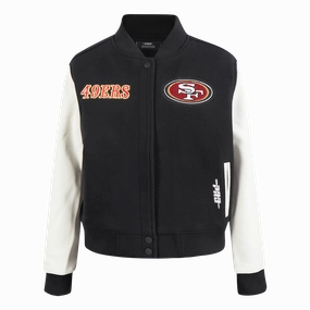 NFL SAN FRANCISCO 49ERS GAME DAY CLASSICS WOMEN'S WOOL VARSITY JACKET (BLACK/WHITE)