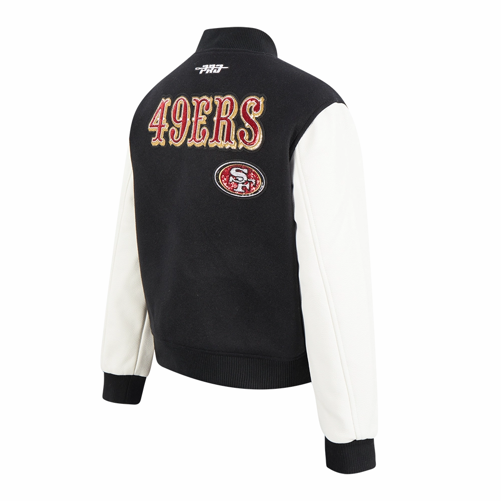 NFL SAN FRANCISCO 49ERS GAME DAY CLASSICS WOMEN'S WOOL VARSITY JACKET (BLACK/WHITE)