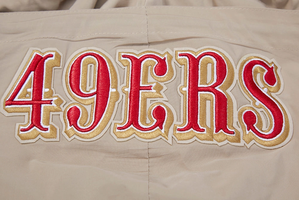NFL SAN FRANCISCO 49ERS HYBRID MEN'S WOVEN FULL ZIP PULLOVER HOODIE (KHAKI)