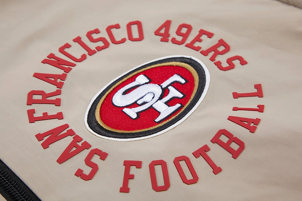 NFL SAN FRANCISCO 49ERS HYBRID MEN'S WOVEN FULL ZIP PULLOVER HOODIE (KHAKI)