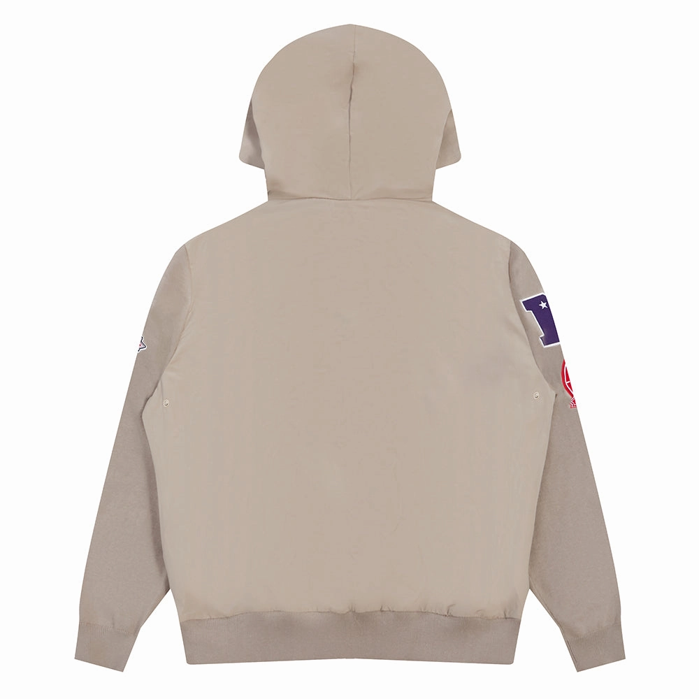 NFL SAN FRANCISCO 49ERS HYBRID MEN'S WOVEN FULL ZIP PULLOVER HOODIE (KHAKI)