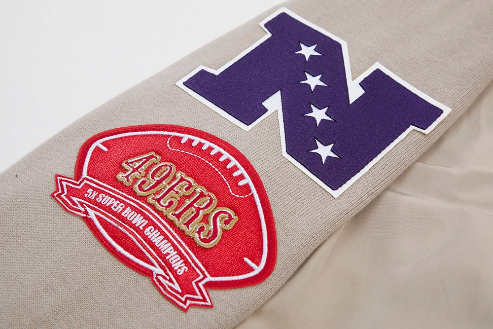 NFL SAN FRANCISCO 49ERS HYBRID MEN'S WOVEN FULL ZIP PULLOVER HOODIE (KHAKI)