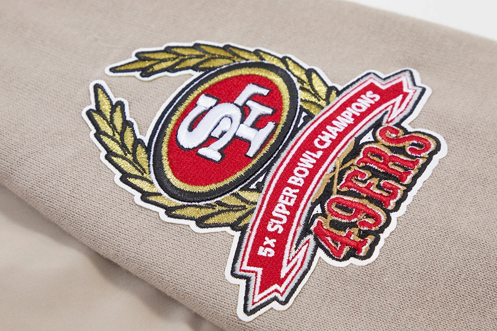 NFL SAN FRANCISCO 49ERS HYBRID MEN'S WOVEN FULL ZIP PULLOVER HOODIE (KHAKI)