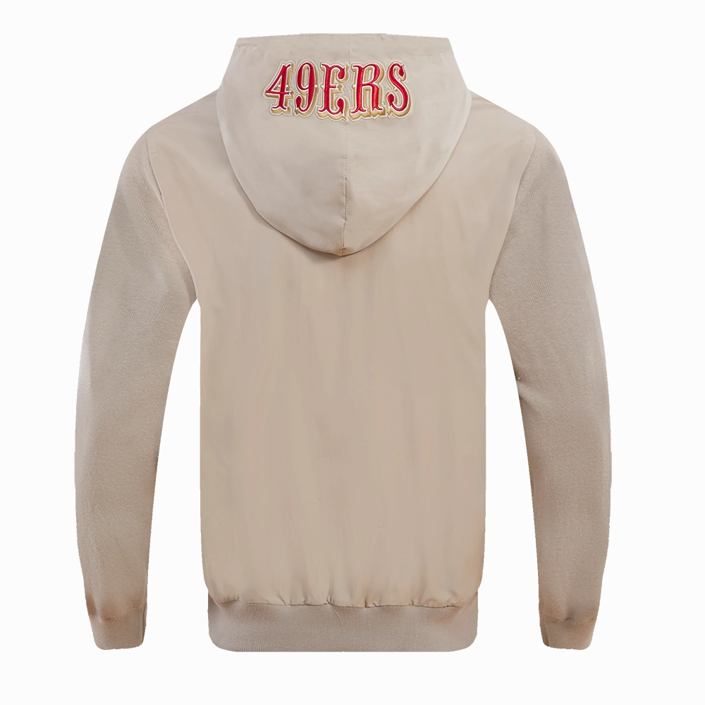 NFL SAN FRANCISCO 49ERS HYBRID MEN'S WOVEN FULL ZIP PULLOVER HOODIE (KHAKI)