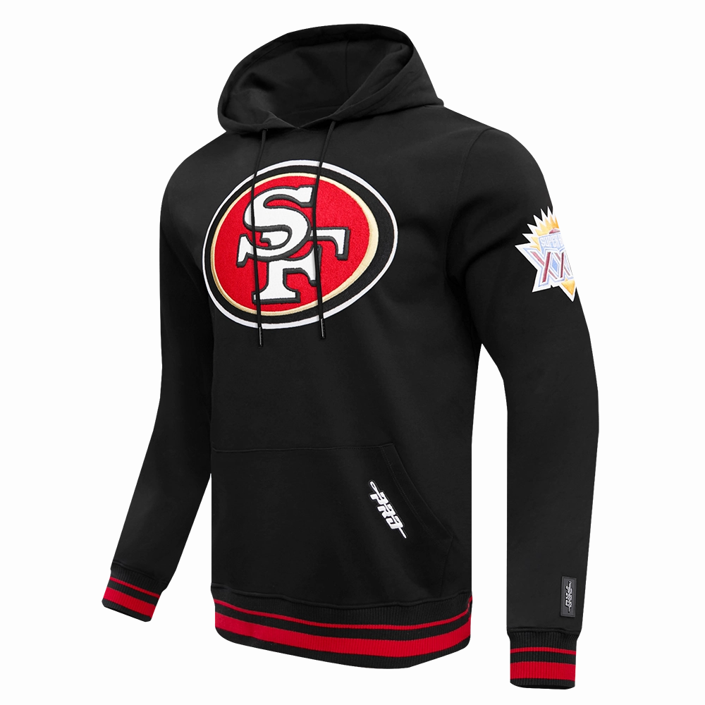 NFL SAN FRANCISCO 49ERS MASHUP MEN'S RIB PULLOVER HOODIE (BLACK/RED/BLACK)