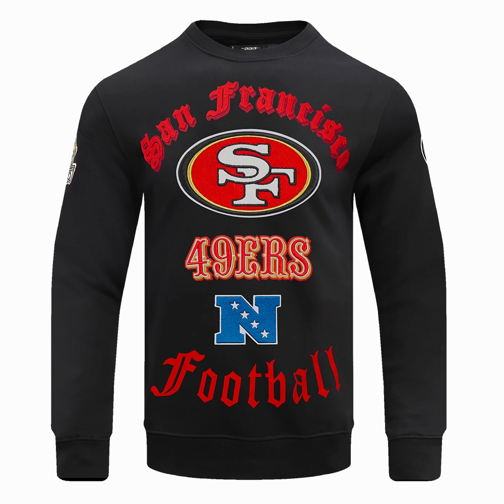 NFL SAN FRANCISCO 49ERS OLD ENGLISH MEN'S CREWNECK (BLACK)