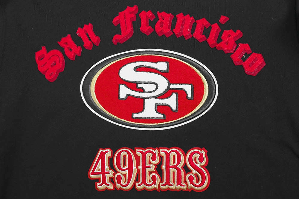 NFL SAN FRANCISCO 49ERS OLD ENGLISH MEN'S PULLOVER HOODIE (BLACK)