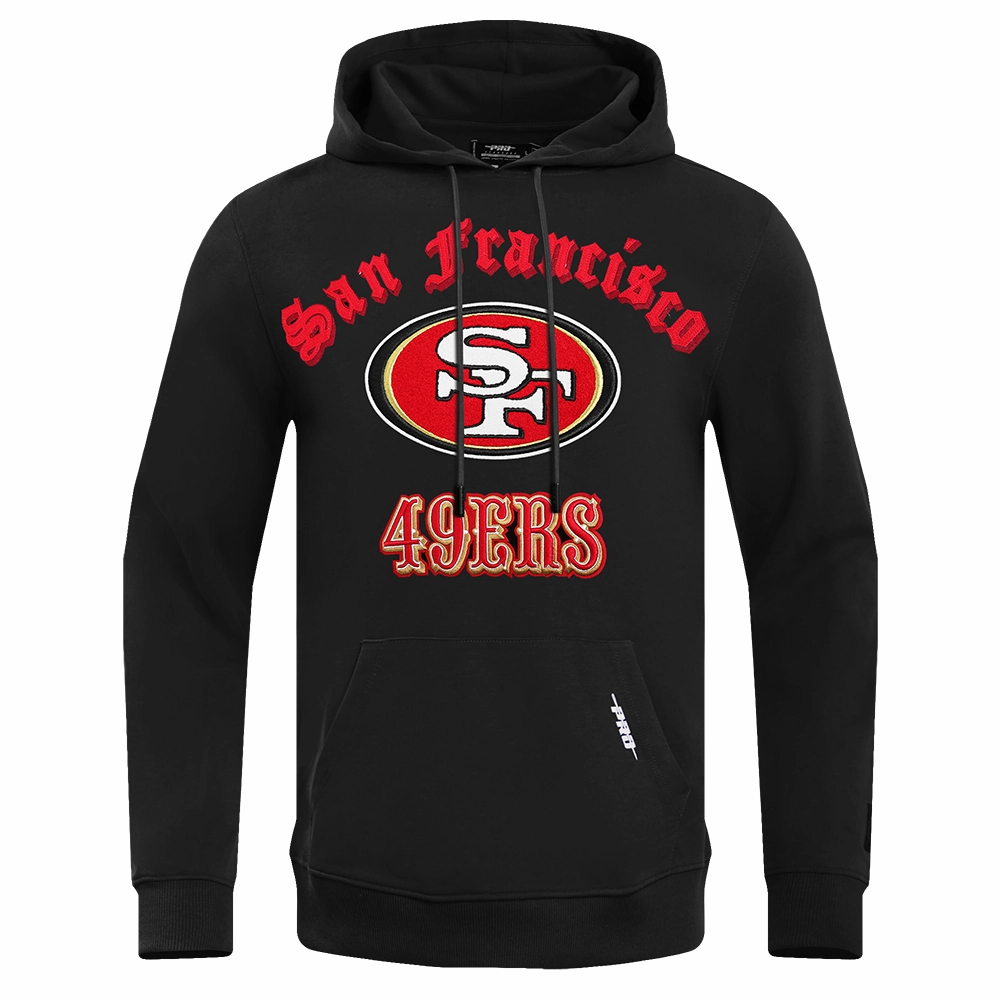 NFL SAN FRANCISCO 49ERS OLD ENGLISH MEN'S PULLOVER HOODIE (BLACK)