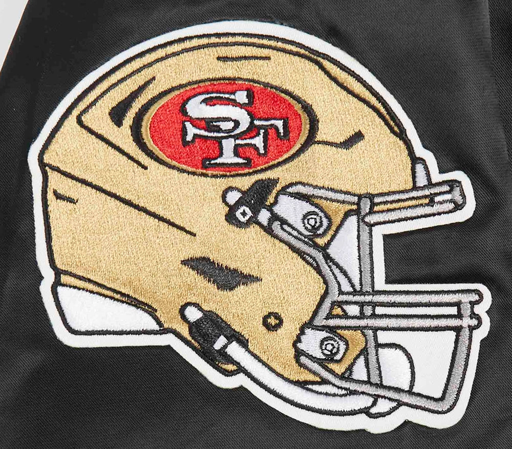 NFL SAN FRANCISCO 49ERS OLD ENGLISH MEN'S RIB SATIN JACKET (BLACK/RED/BLACK)