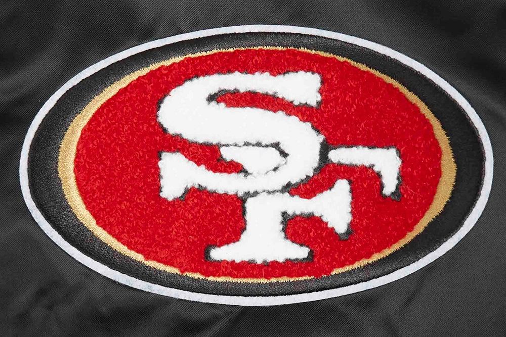 NFL SAN FRANCISCO 49ERS OLD ENGLISH MEN'S RIB SATIN JACKET (BLACK/RED/BLACK)