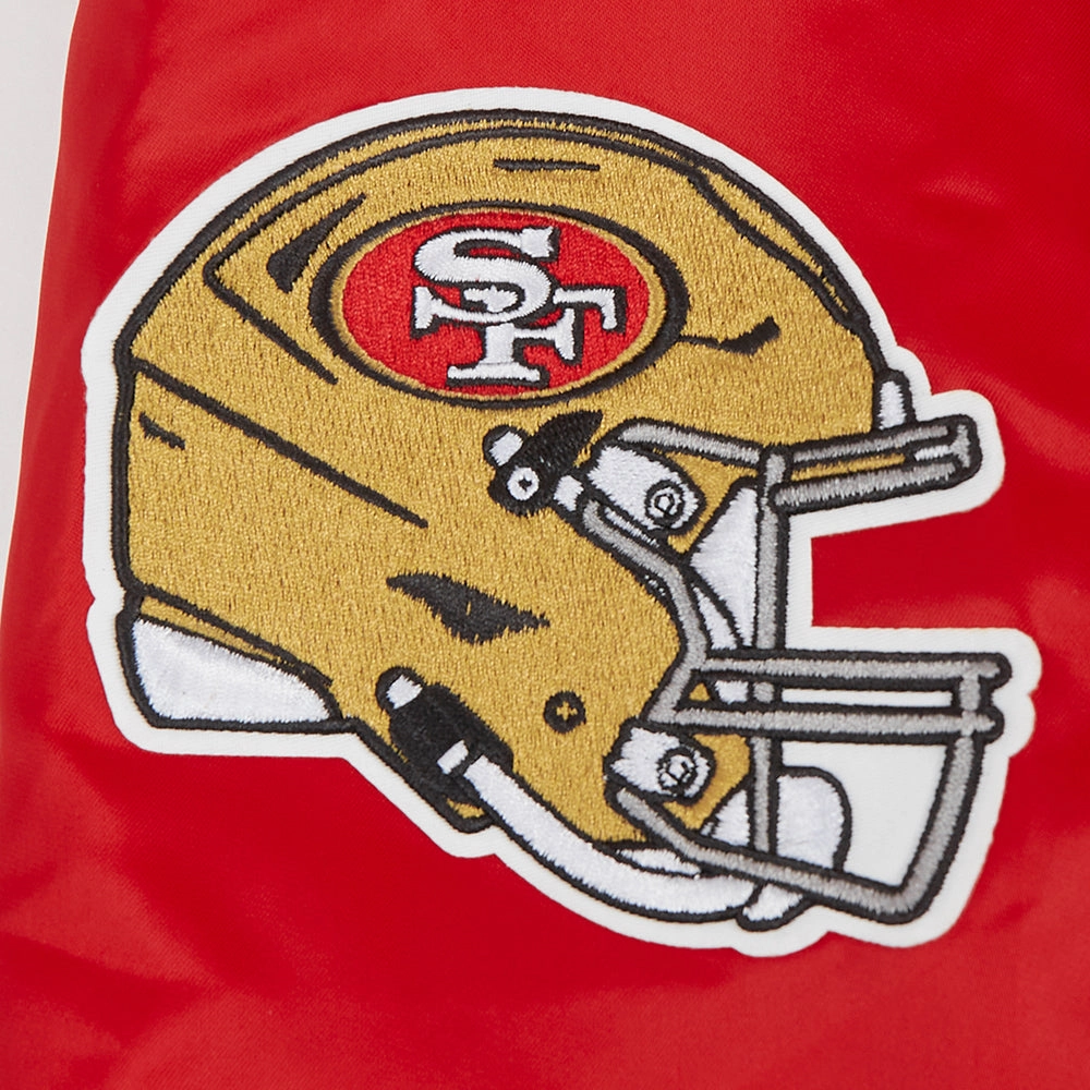 NFL SAN FRANCISCO 49ERS OLD ENGLISH MEN'S RIB SATIN JACKET (RED/BLACK)