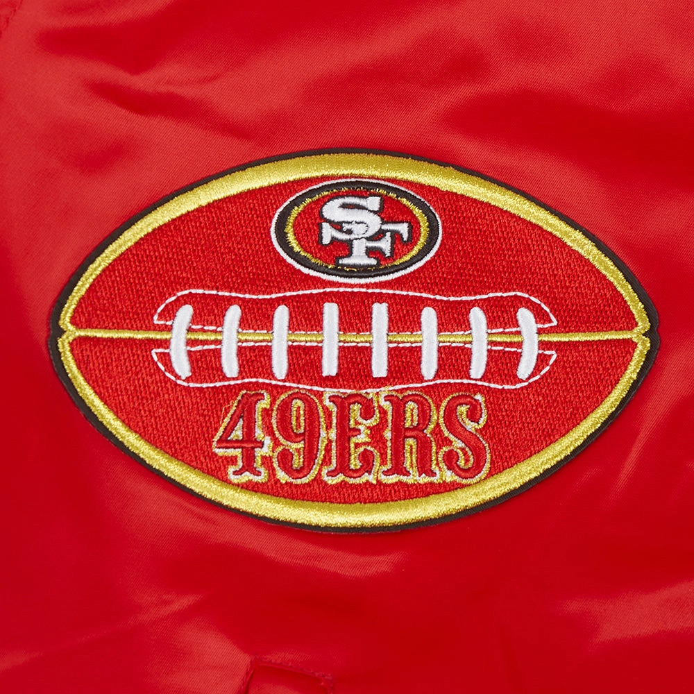 NFL SAN FRANCISCO 49ERS OLD ENGLISH MEN'S RIB SATIN JACKET (RED/BLACK)