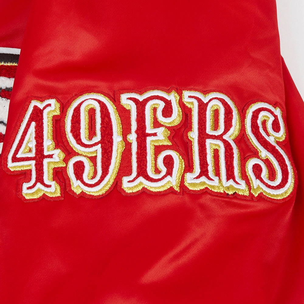 NFL SAN FRANCISCO 49ERS OLD ENGLISH MEN'S RIB SATIN JACKET (RED/BLACK)