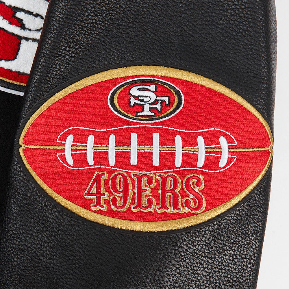 NFL SAN FRANCISCO 49ERS OLD ENGLISH MEN'S RIB WOOL VARSITY JACKET (BLACK/RED/BLACK)