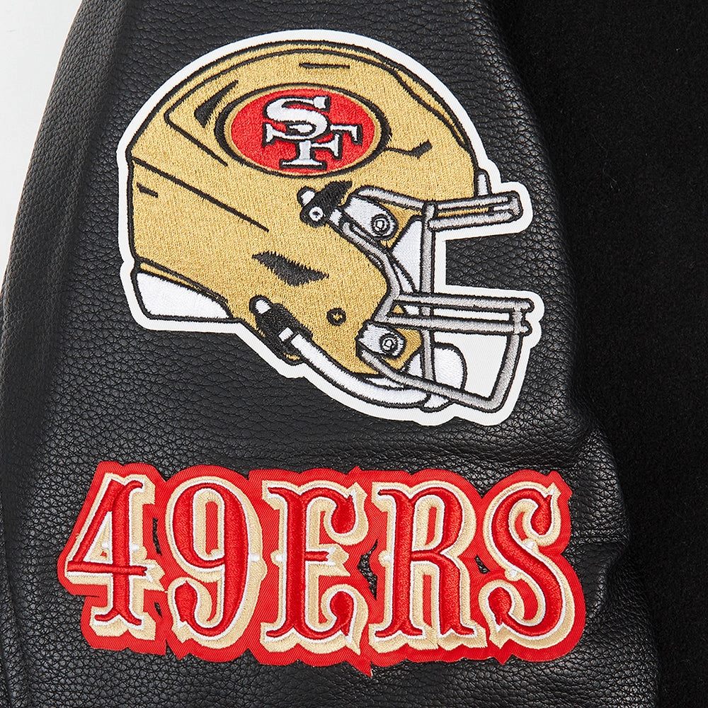 NFL SAN FRANCISCO 49ERS OLD ENGLISH MEN'S RIB WOOL VARSITY JACKET (BLACK/RED/BLACK)