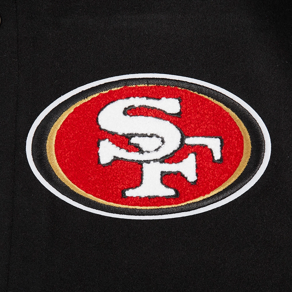 NFL SAN FRANCISCO 49ERS OLD ENGLISH MEN'S RIB WOOL VARSITY JACKET (BLACK/RED/BLACK)
