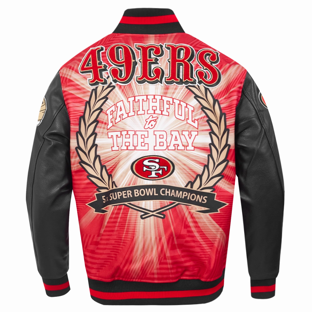 NFL SAN FRANCISCO 49ERS REMIX VARSITY MEN'S JACKET (BLACK/RED/BLACK)